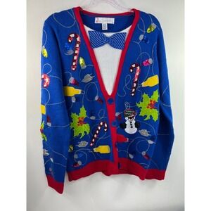 Jolly Sweaters‎ Women's Sz M Blue Multi Ugly Christmas Sweater